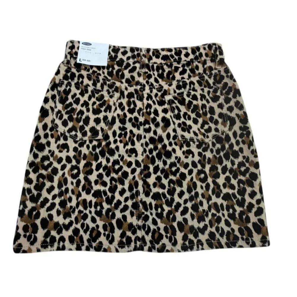 Old Navy Girls Leopard Corduroy Mini Skirt High Rise L (10–12) NWT
